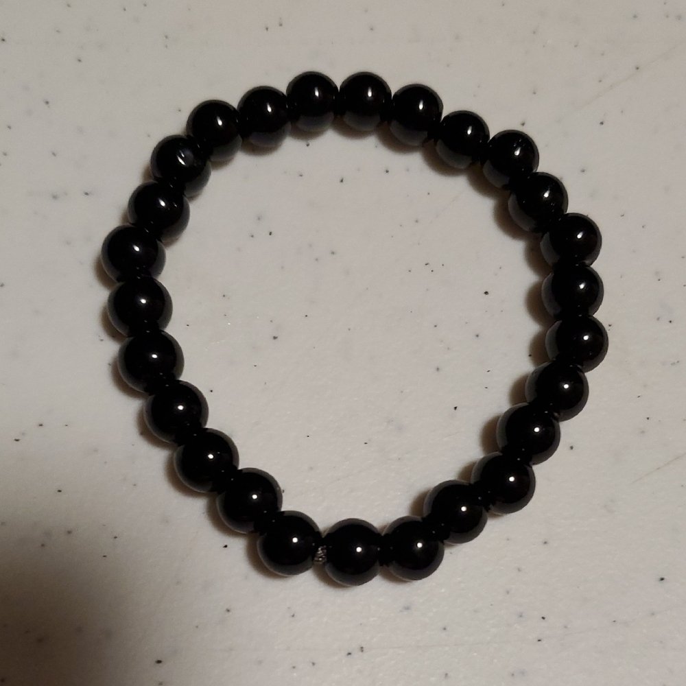 Stretchy Bracelet of Black Obsidian Semiprecious Stones